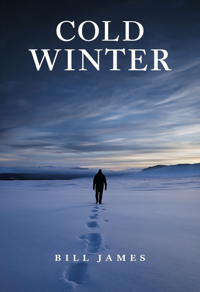 Cold Winter Book Cover with Solitary Figure in Snowy Landscape EBook Cover