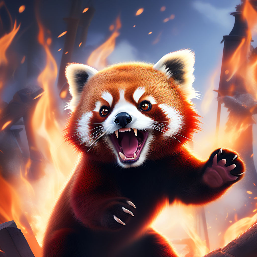 Illustration of an aggressive red panda showing claws and fa... by Фото ...