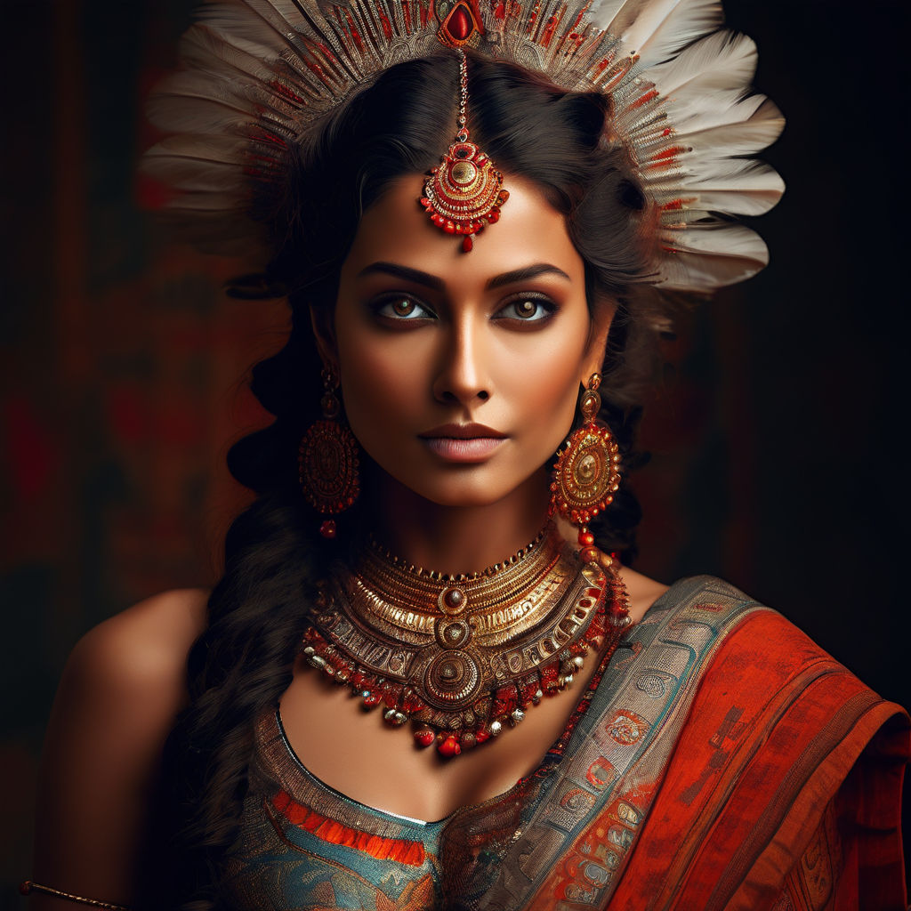 realistic beautiful naked Indian queen woman