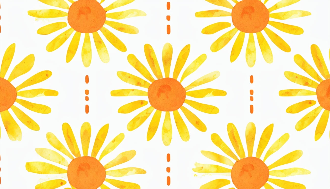 Vibrant Sunflower Pattern with Textured Watercolor Design Background