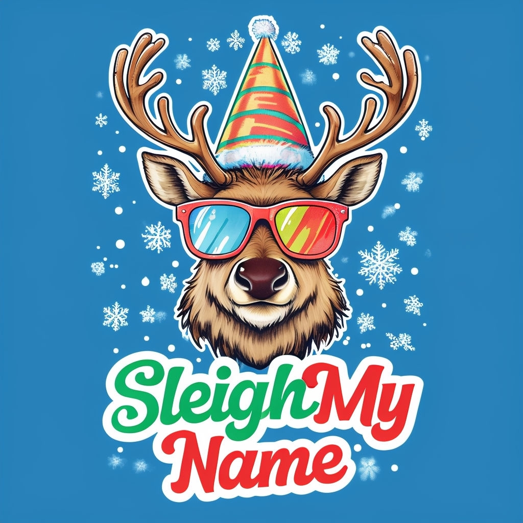 Sleigh My Name Playful Reindeer Illustration T-Shirt