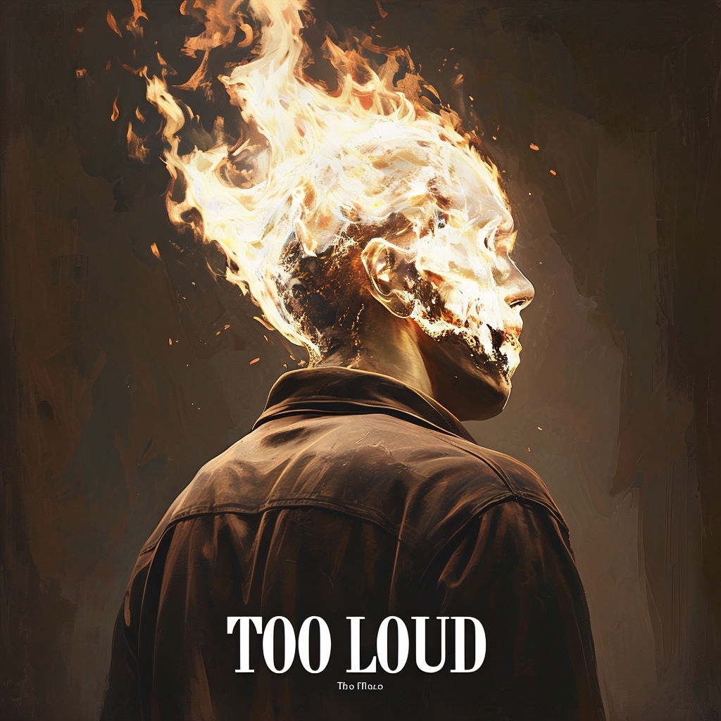 Surreal Fiery Head Transformation Artwork Featuring 'Too Loud' Spotify Album Cover