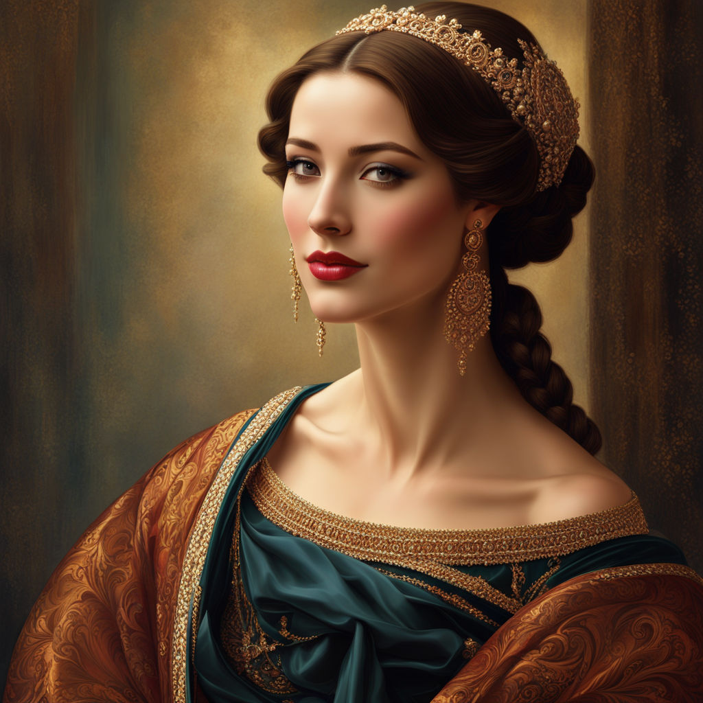 Portrait of a minoan woman wearing minoan clothes. mixture of Katherine  mcnamara selena gomez Rachel Ticotin shannon purser christina applegate  Deborah mailman doris day anna Chapman. painting in the style of john