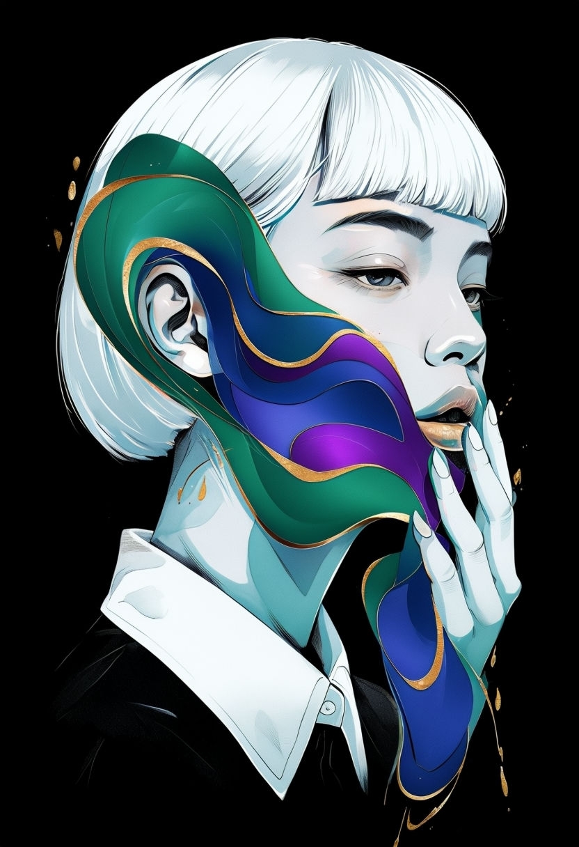 Modern Abstract Portrait with Bold Jewel Tones Art