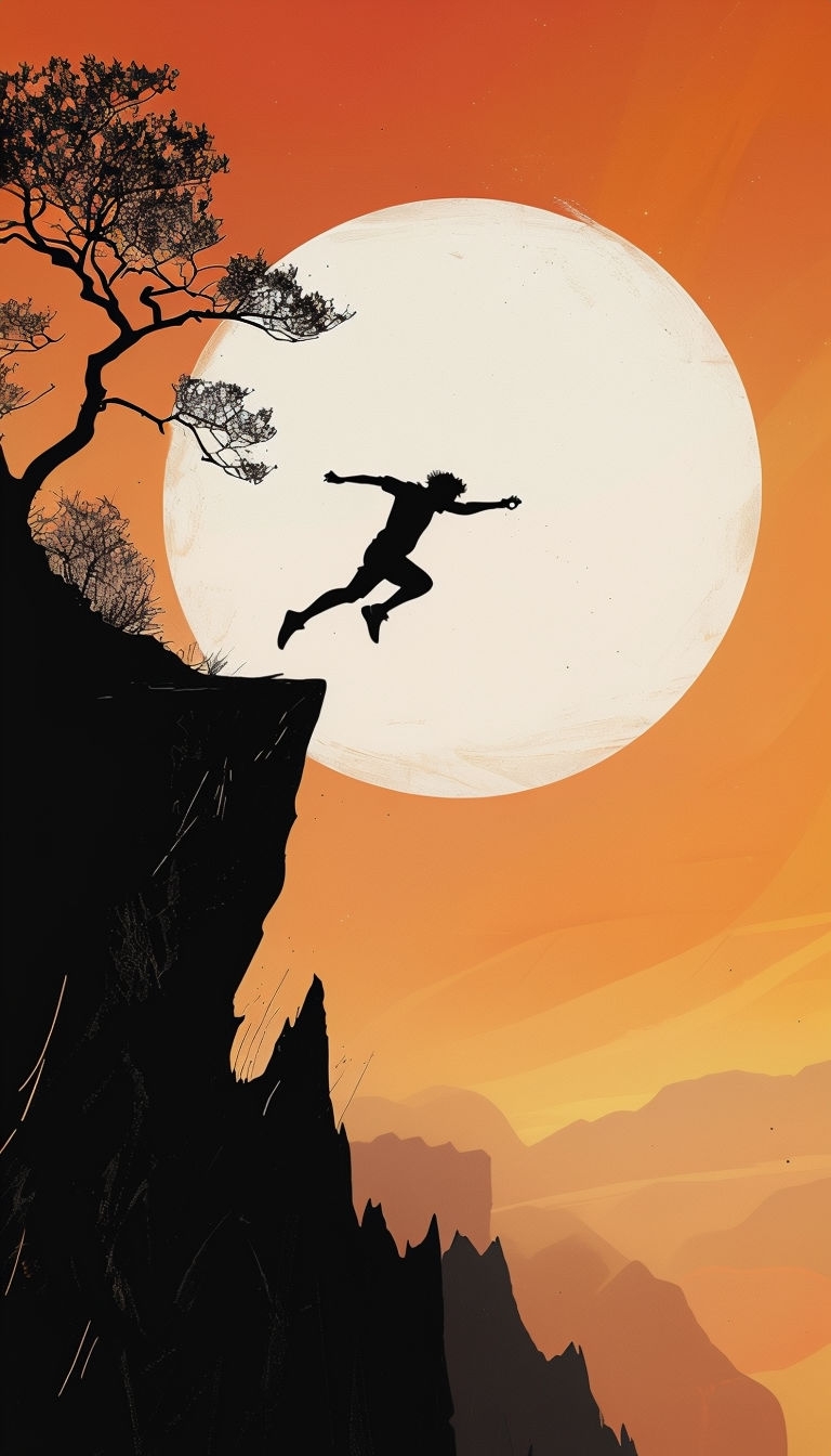 Dynamic Cliff Jumping Adventure Illustration Mobile Wallpaper