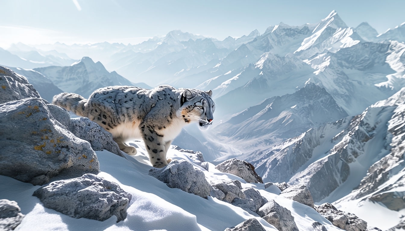 Snow Leopard in Snowy Himalayan Mountains Virtual Background