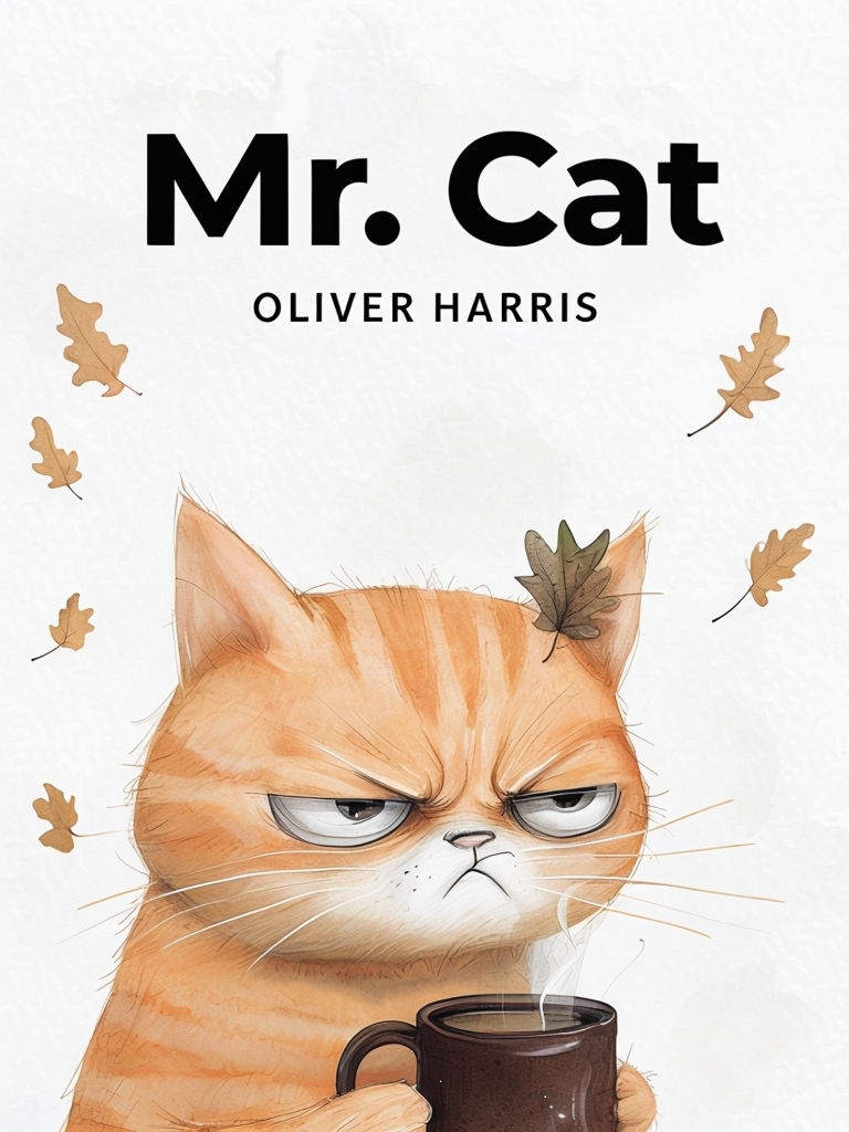 Grumpy Orange Tabby Cat with Mug and Autumn Leaves EBook Cover