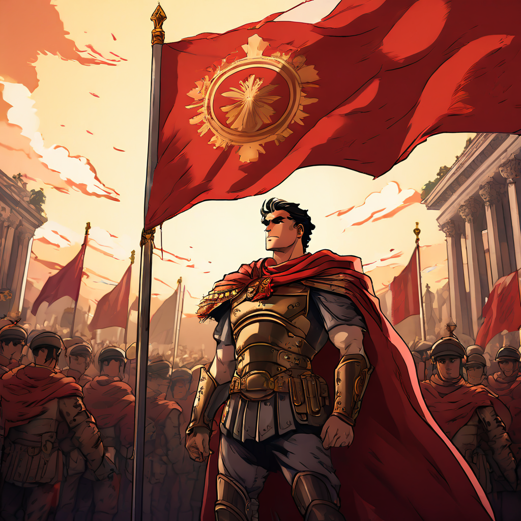 Anime style of a Fictional Roman Imperial flag waving over a... by ...