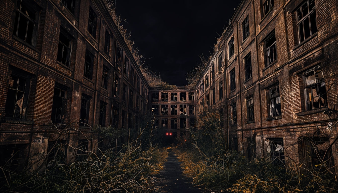 Haunting Abandoned Building Night Scene Virtual Background
