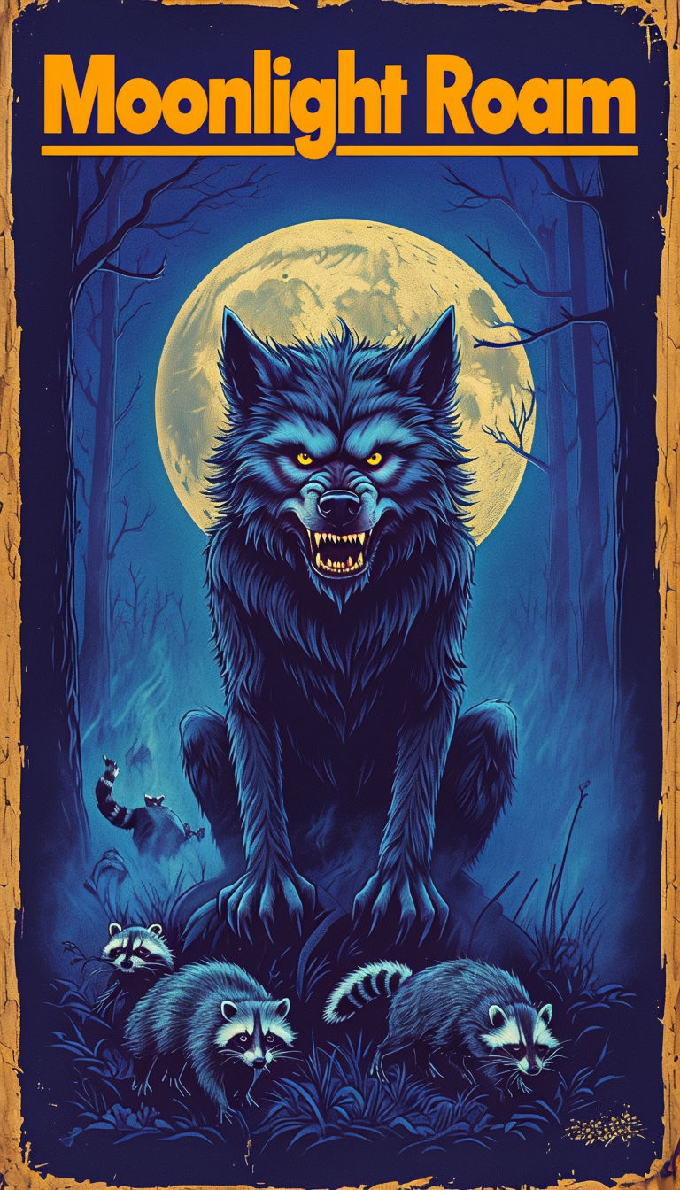 Vibrant Retro Werewolf Moonlight Roam Art Poster