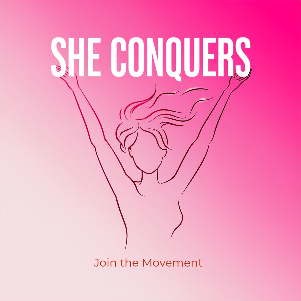 Empowering She Conquers Illustration with Call to Action Social Media Post