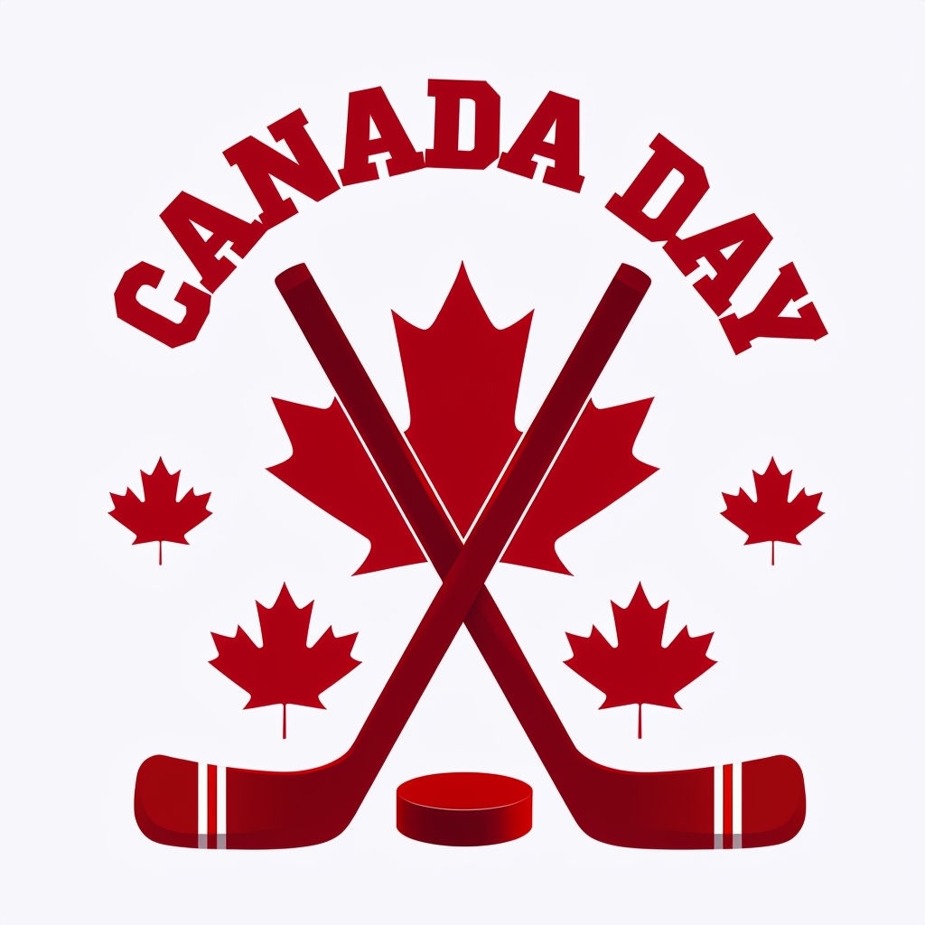 Patriotic Canada Day Hockey Sticks and Maple Leaves Sticker