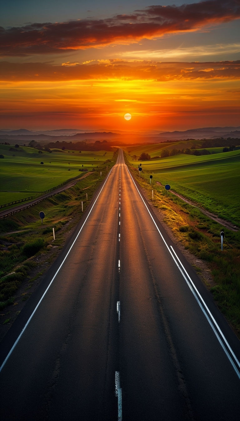 Serene Sunset Landscape Road Photograph for Art Category