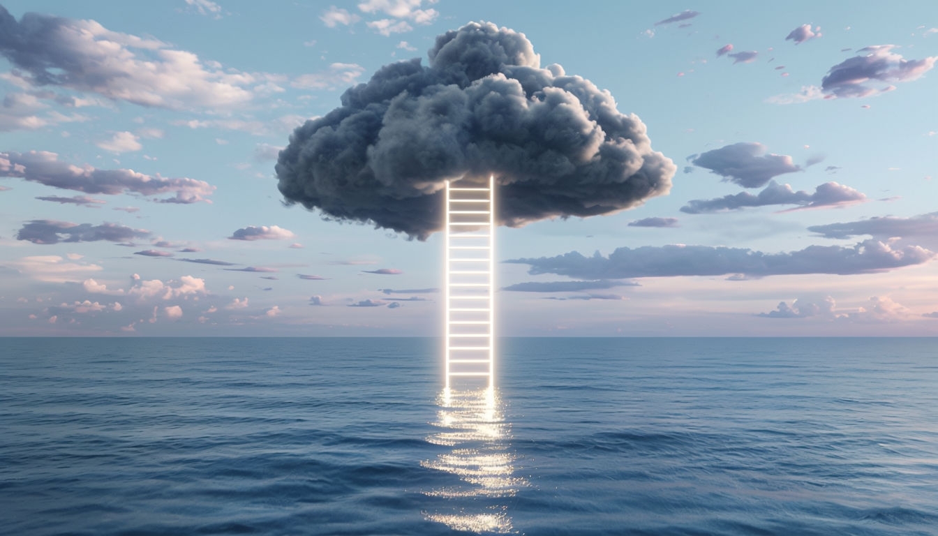 Surreal Cloud Ladder Reflection in Calm Ocean Virtual Background