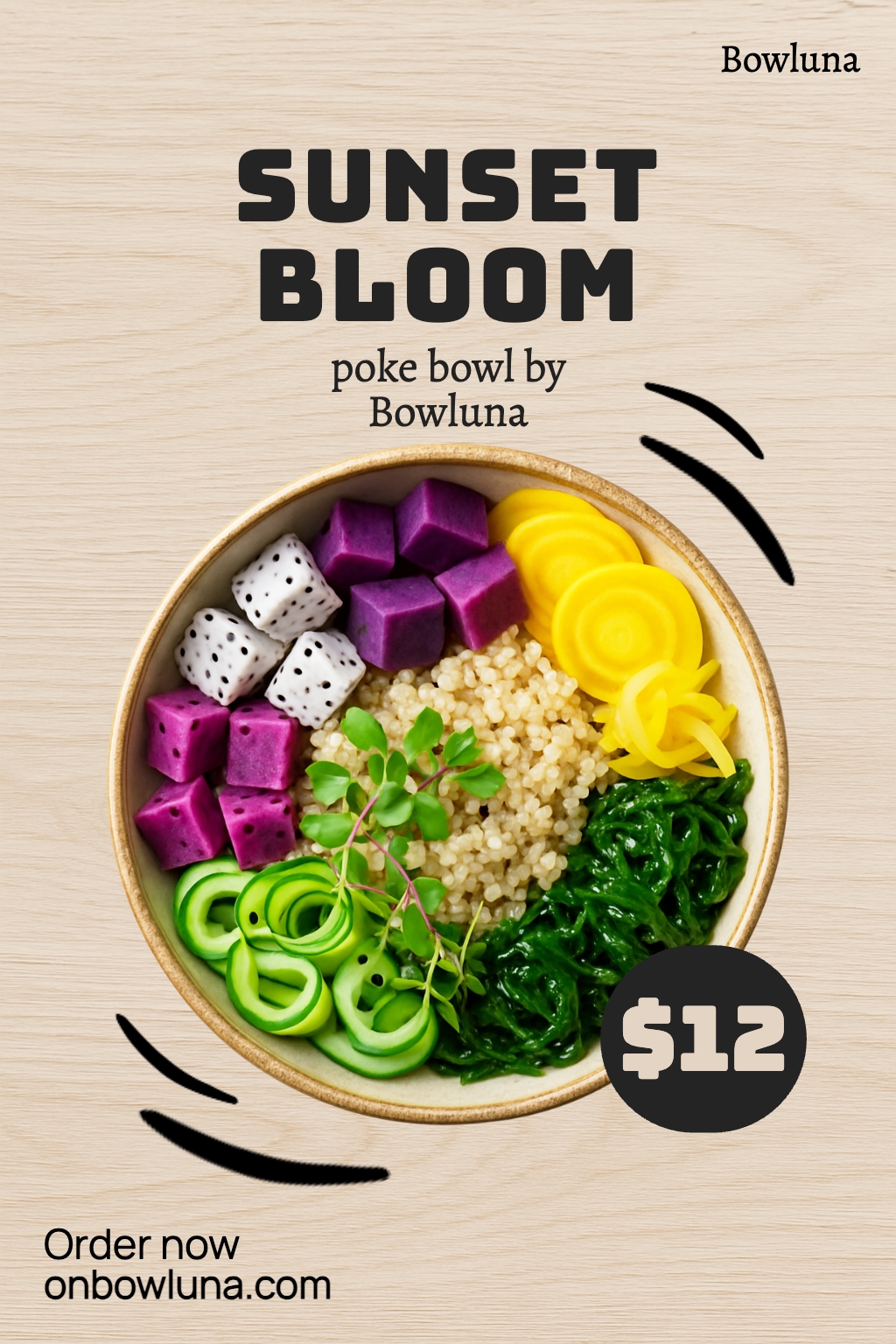 Vibrant Sunset Bloom Poke Bowl Promotional Flyer Design