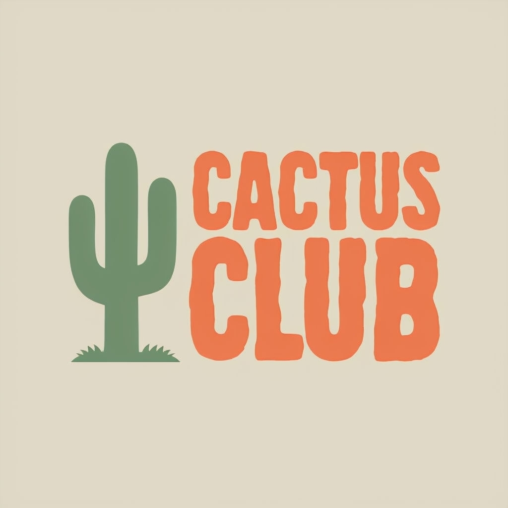 Quirky Minimalist Cactus Club Logo Design on Sandy Beige Background Logo