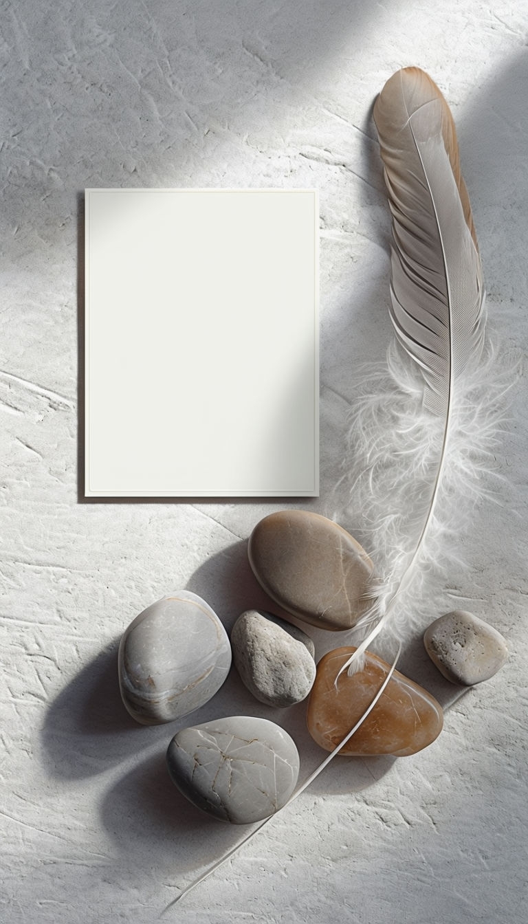 Calm Minimalist Natural Elements with Feather and Stones Social Media Post