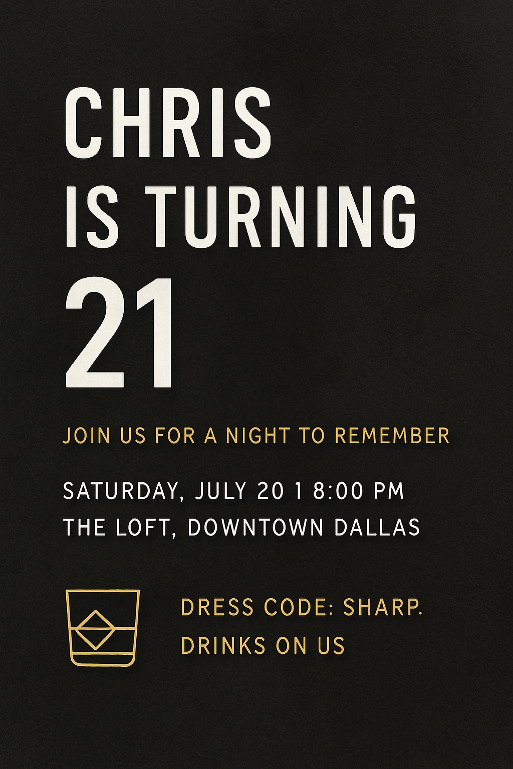 Modern Minimalist Black and Gold 21st Birthday Invitation Card