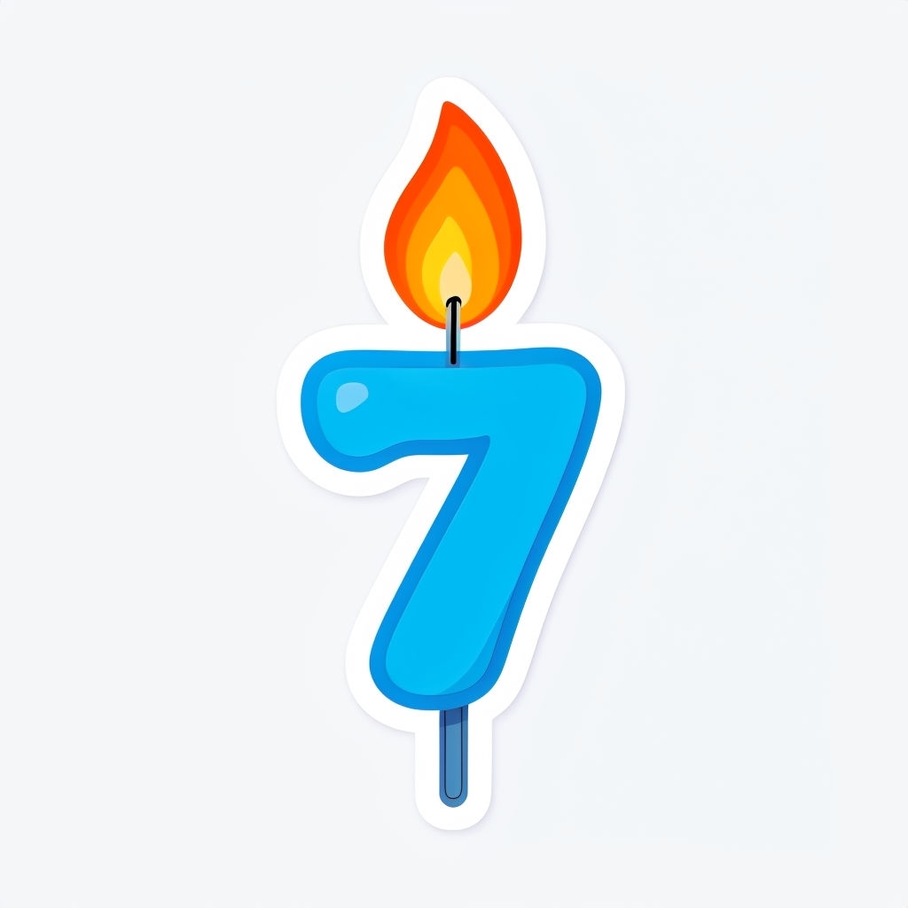 Blue Birthday Candle Number 7 Cartoon Illustration Sticker