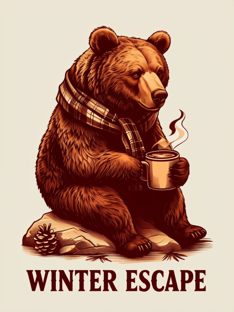 Cozy Winter Escape Bear Holding Hot Cocoa T-Shirt