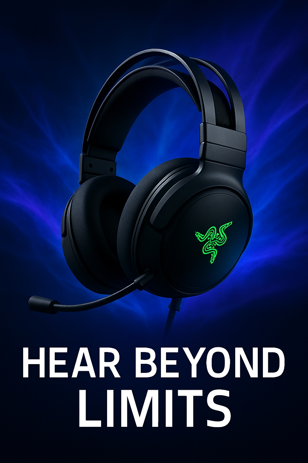Razer Gaming Headphones Advertisement with Bold Text Social Media Post
