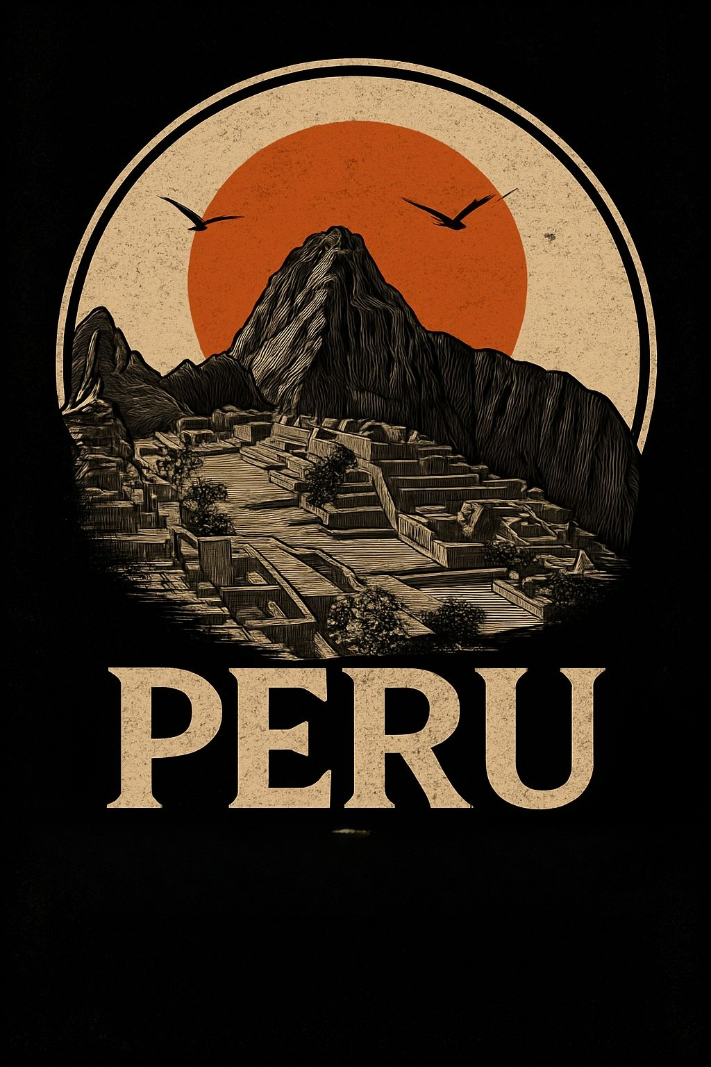 Vintage Peru Machu Picchu Illustration T-Shirt