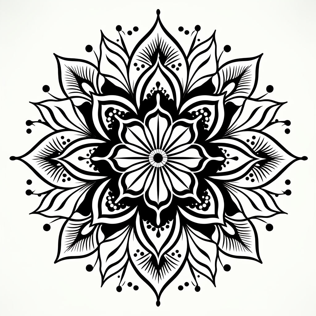 Intricate Black Floral Mandala Design on White Background Mug