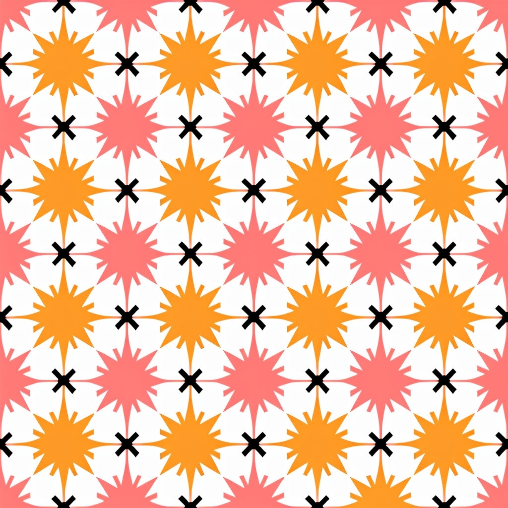Vibrant Coral Pink and Amber Geometric Asterisk Pattern Seamless Pattern