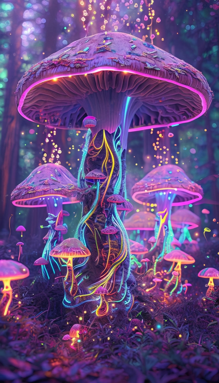 Psychedelic Neon Mushroom Forest Design Phone Case Cover
