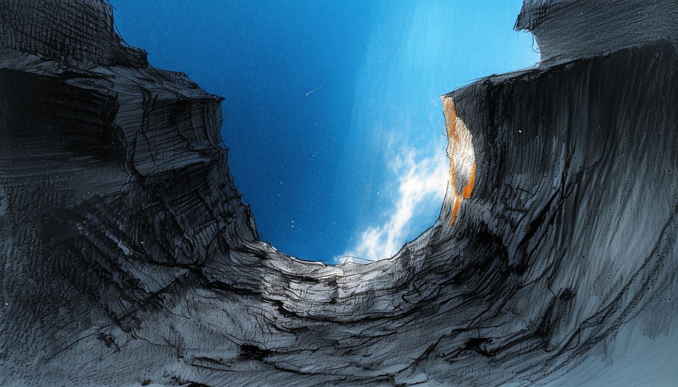 Charcoal Sketch of a Deep Canyon with Clear Sky Virtual Background