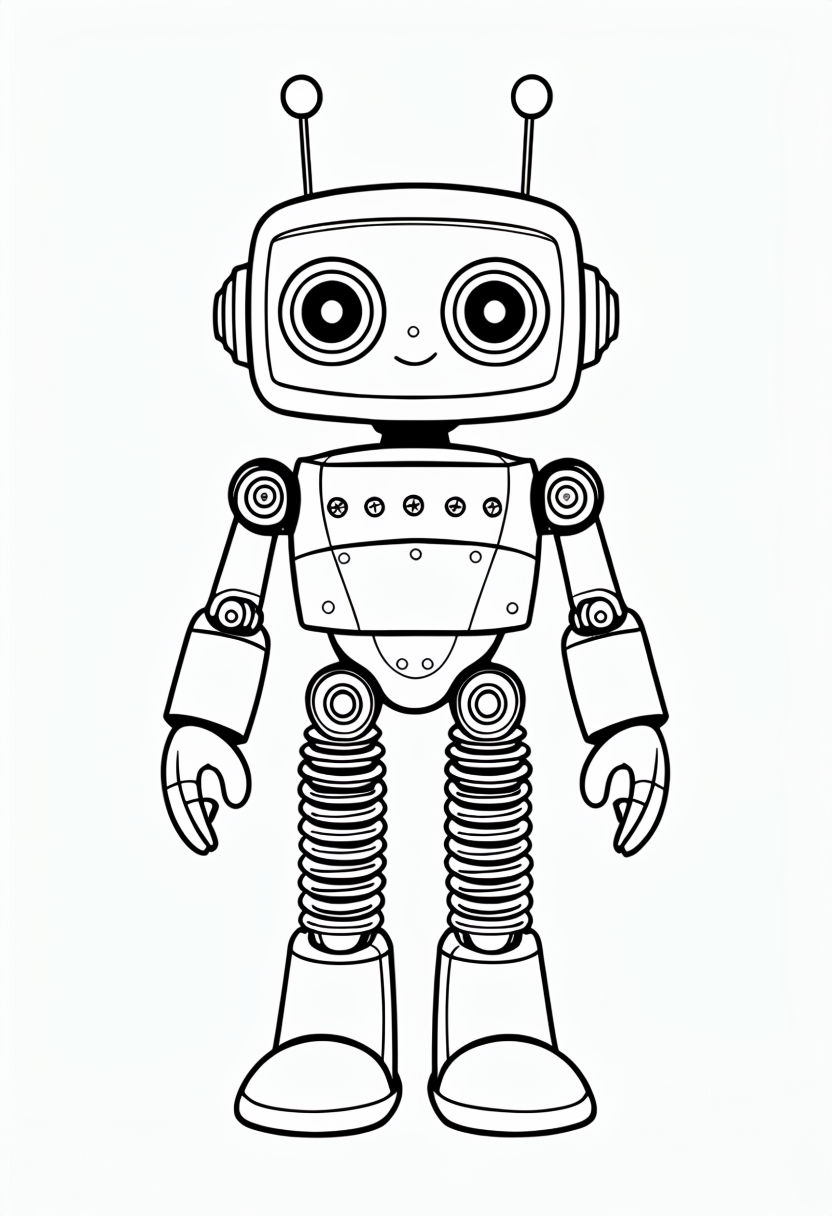 Friendly Cartoon Robot Line Art Coloring Page