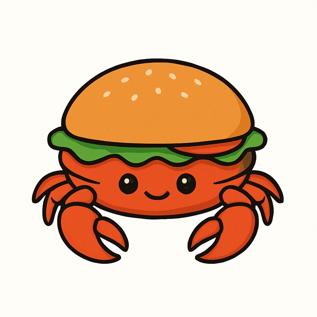 Cheerful Cartoon Crab Burger Character Illustration Sticker