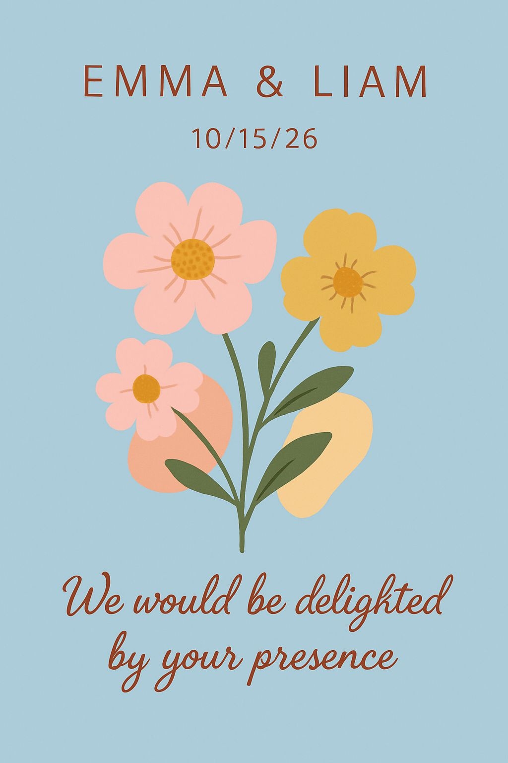Elegant Floral Wedding Invitation Design for Emma and Liam Card