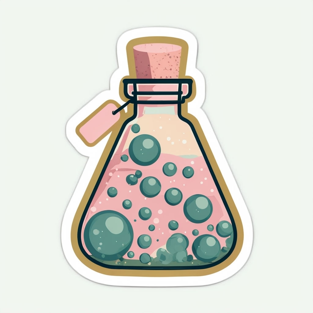 Stylized Apothecary Bottle with Bubbles Cartoon Sticker