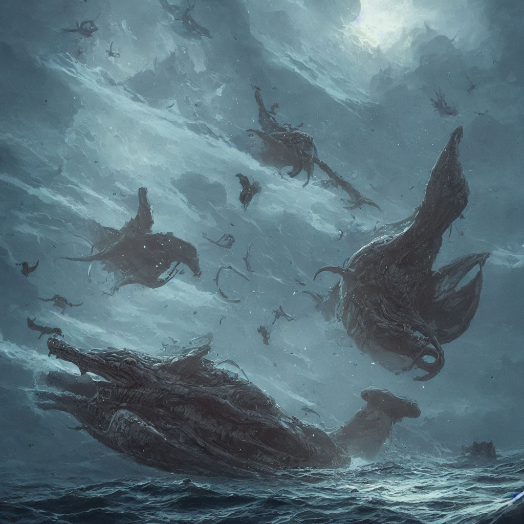 A giant sea creature dragging down a ship by Harry aero - Playground