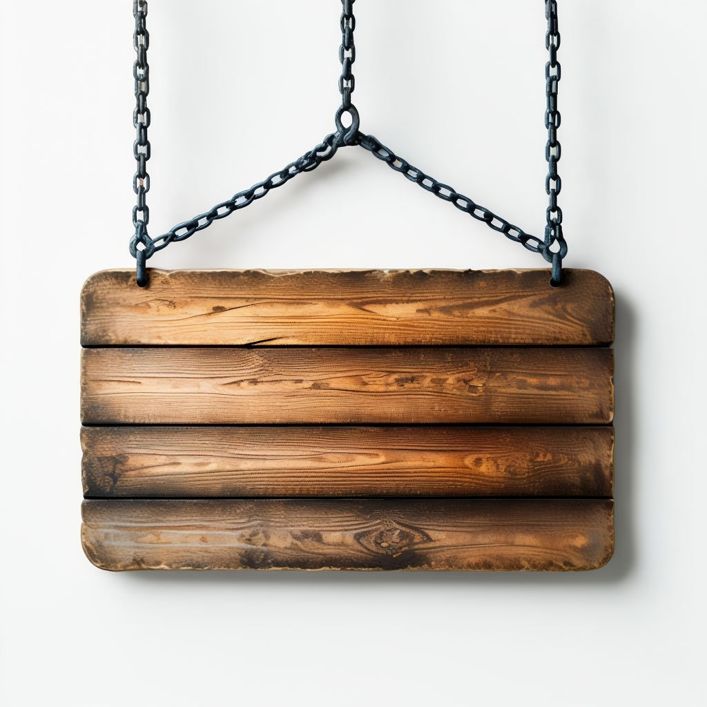 Customizable Rustic Wooden Sign Mockup with Metal Chains Mockup
