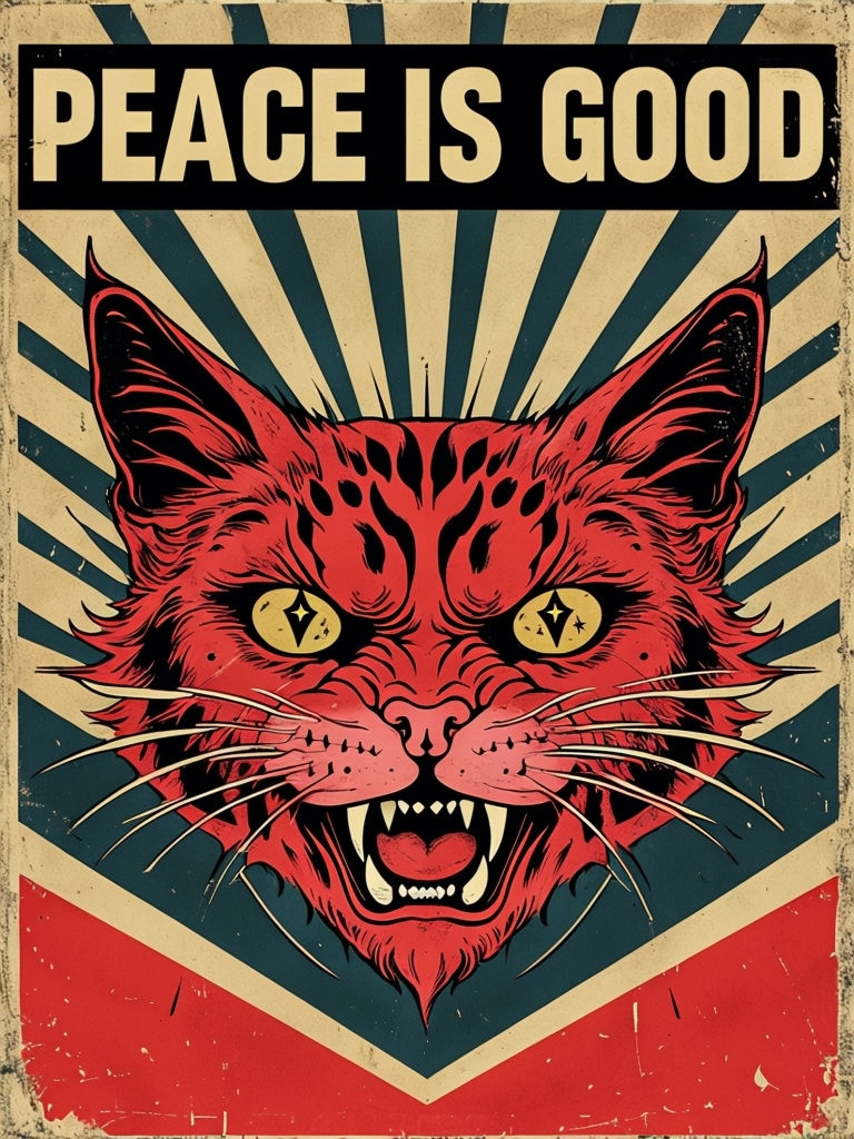 Fierce Red Cat with Yellow Eyes Vintage Propaganda Poster