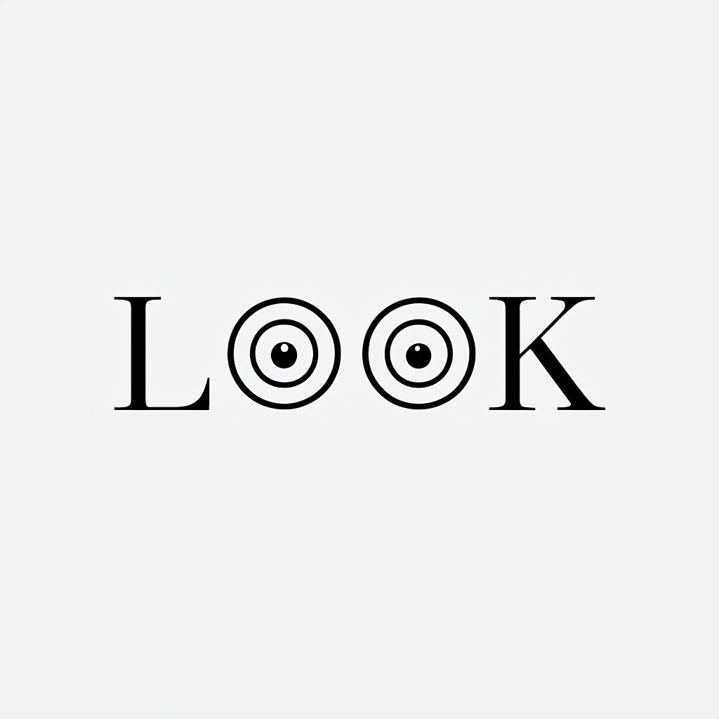 Creative Minimalist LOOK Typography Logo with Eye Illustrations