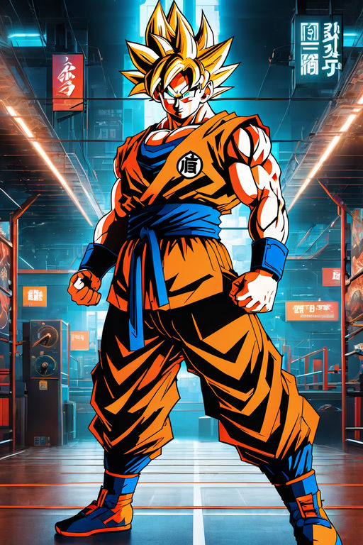 Portrait full body Goku flexing his lean muscles by Pixelor - Playground