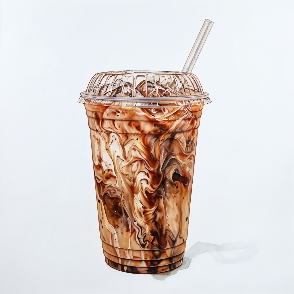Realistic Watercolor Iced Coffee Drink Illustration T-shirt