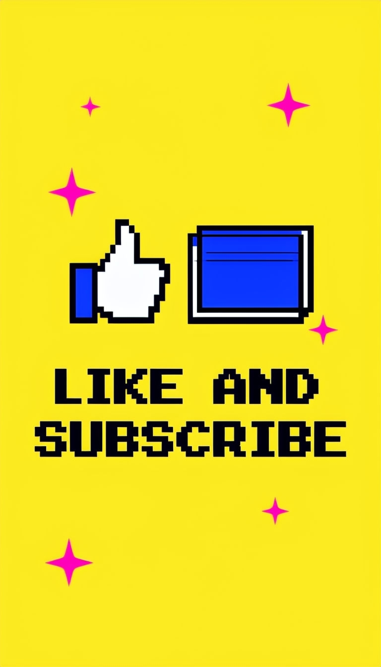 Bright Yellow Pixel Art Like and Subscribe Graphic Social Media Post