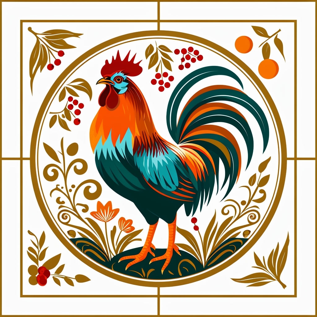 Vibrant Rooster and Foliage Vector Illustration for Patterns Seamless Patterns