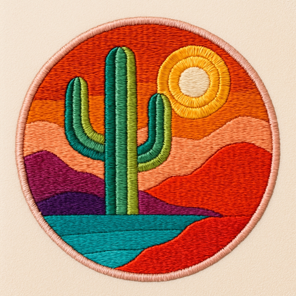 Vibrant Desert Landscape Embroidered Patch for Hats