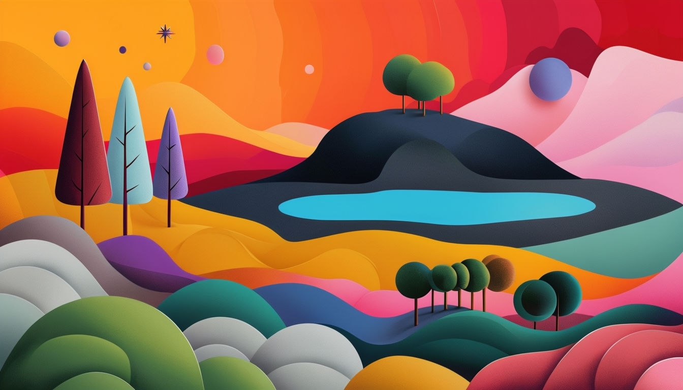 Vibrant Abstract Landscape with Colorful Hills Virtual Background