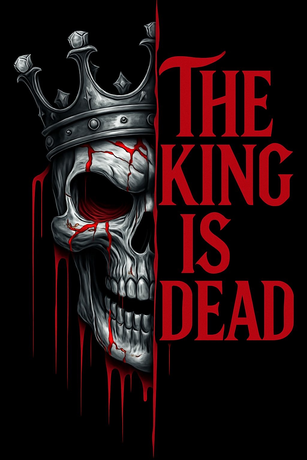 Menacing Skull and Crown with 'The King Is Dead' T-Shirt