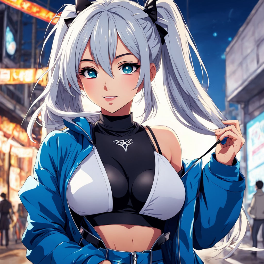 Cute anime girl have fun 🥵 with bra