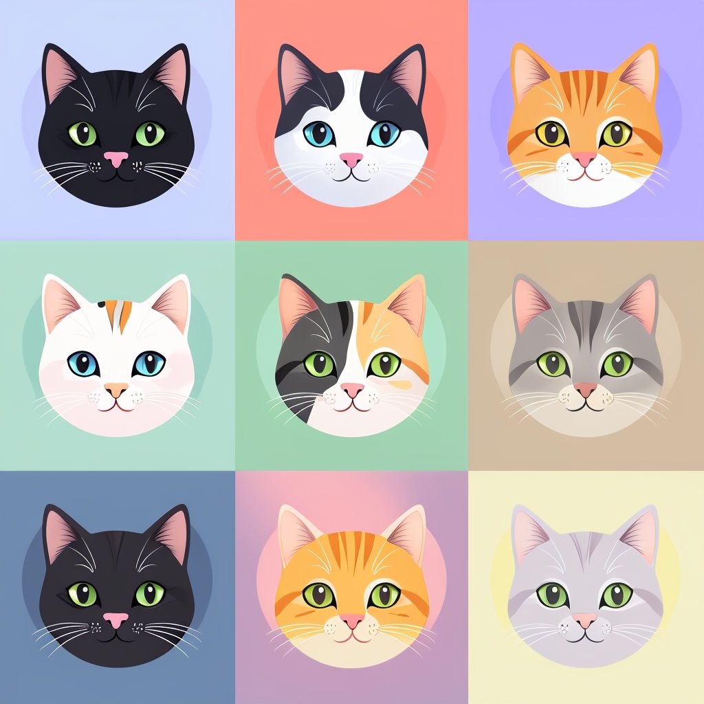 Colorful Cartoon Cat Faces Seamless Pattern Design