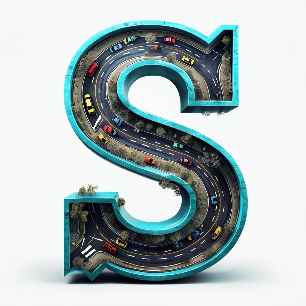 Vibrant Stylized 3D Letter S Monogram with Road Scene Details Monogram