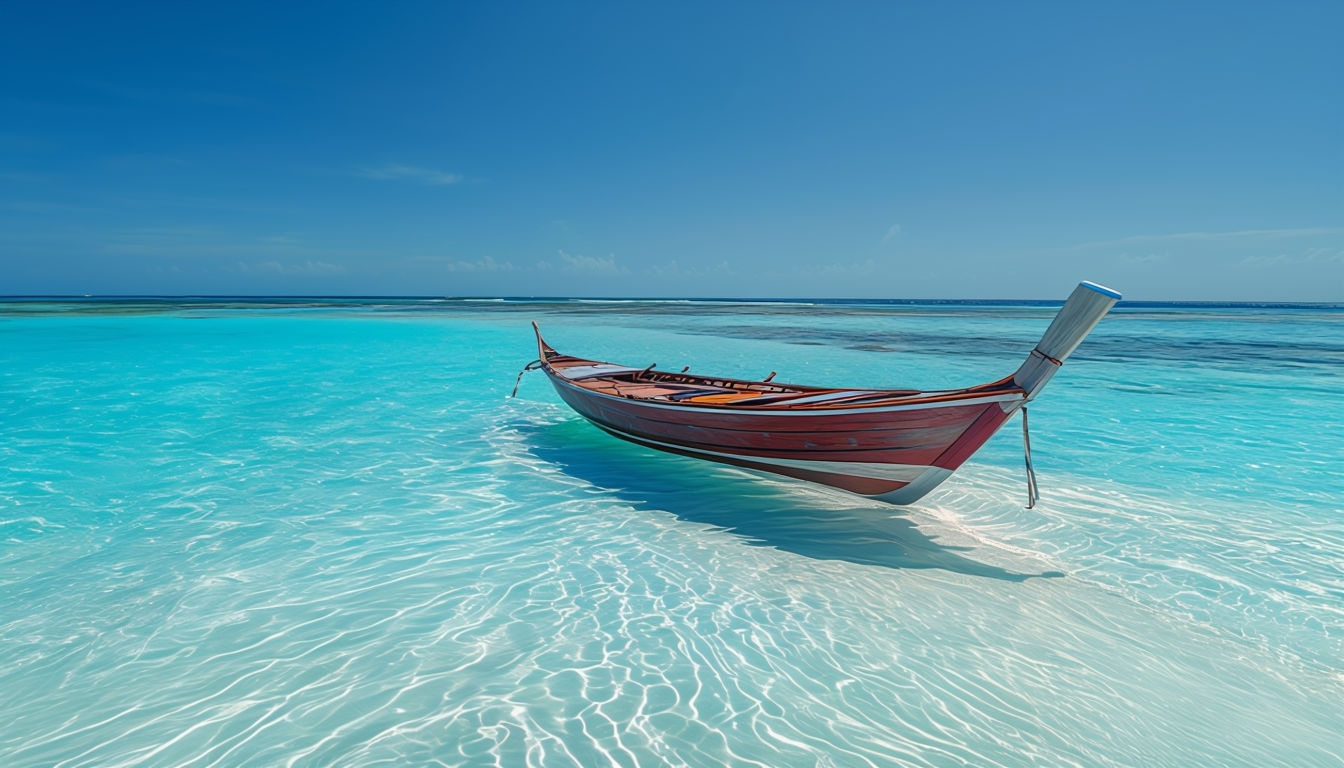 Serene Wooden Sailboat on Turquoise Waters Virtual Backgrounds