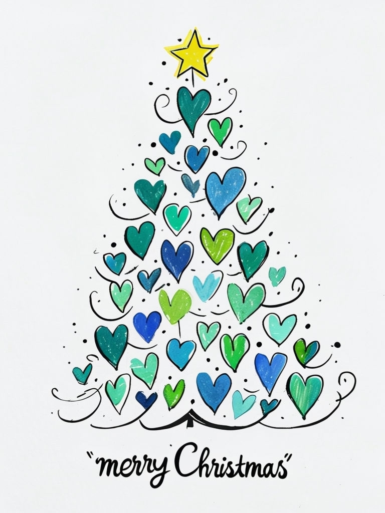 Whimsical Heart-Shaped Christmas Tree Illustration Card